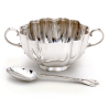 Boxed Silver Bowl with Two Handles and a Matching Trefid Style Spoon