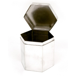 Edwardian Hexagonal Silver Box Tea Caddy with a Plain Paneled Body
