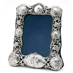 William Comyns Silver Picture Photo Frame with a Cast Border Decorated with Reynolds Angels