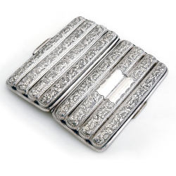 Quality Victorian Silver Four Section Cigar Case Engraved with Floral Leaves and Scrolls