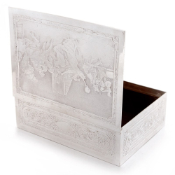 French Silver Plated Joyeuse Auberge Box with Scenes by Italian Artist Francesco Vinea