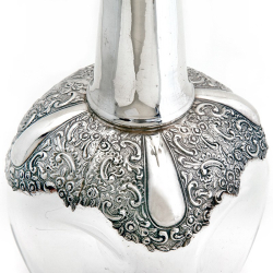 Victorian Silver and Dimpled Glass Tall Decanter with Silver Pouring Spouts and Silver Shoulders
