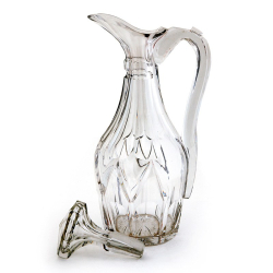Pair of Victorian Cut Glass Claret Jugs with Deep Cut Bodies and Applied Scroll Handles