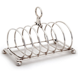 Victorian Silver Seven Bar Toast Rack with a Looped Handle and Rectangular Plain Reed Base