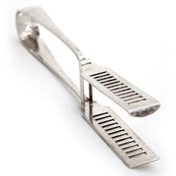 Silver Hanoverian Pattern Asparagus Tongs with a Bar Pierced Blade and a Crested Handle