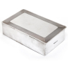 Silver Cigar or Cigarette Box with a Hinged Lid and Engine Turned Border with a Plain Panel
