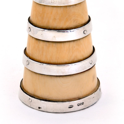 Churn Shaped Ivory and Silver Pepper Mill with Four Hallmarked Silver Bands