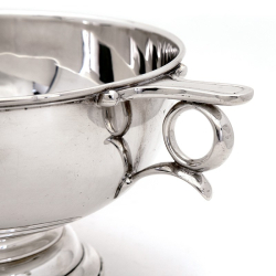 Silver Rose Bowl with a Plain Body with Applied Strapwork Decoration and Unusual Looped Handles