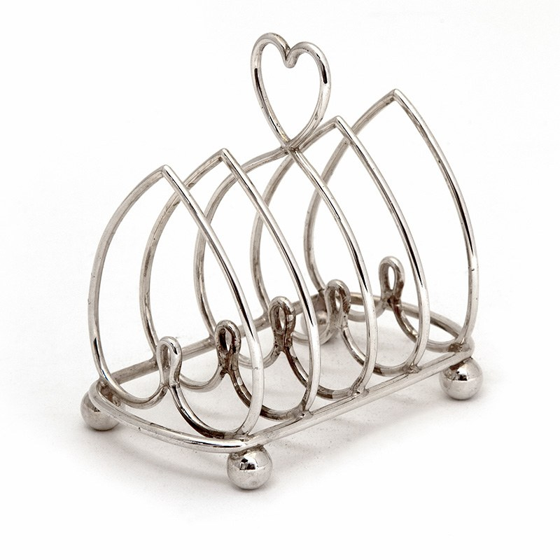 Edwardian Novelty Heart Shaped Silver Toast Rack with Four Sections