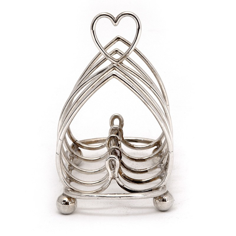 Edwardian Novelty Heart Shaped Silver Toast Rack with Four Sections (1905)