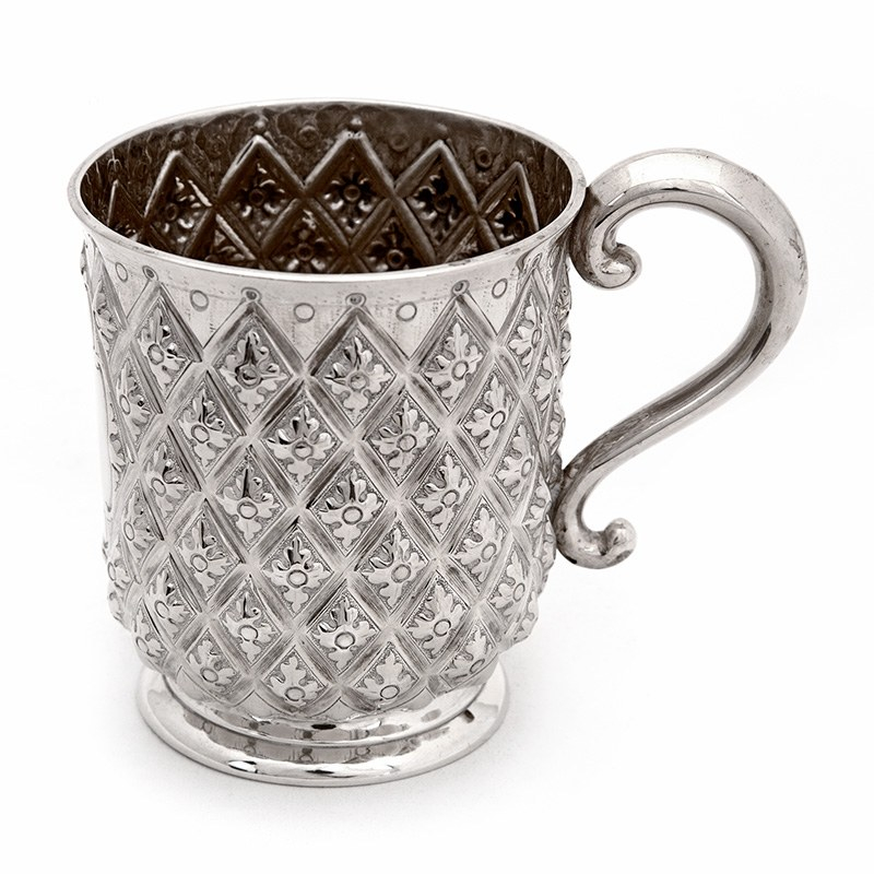 Antique Silver Half Pint Christening Mug Hand Chased in a Pineapple Style
