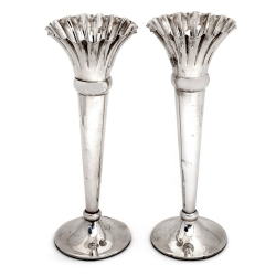 Good Quality Pair of Trumpet Shaped Silver Vases with Fluted Rims and Plain Bodies