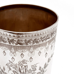 Over Sized Victorian Silver Beaker Engraved with Floral Scenes and an Empty Cartouche