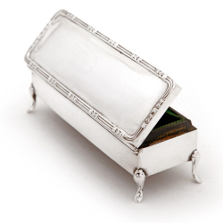 Edwardian Silver Jewellery Box with a Plain Body a Plain Hinged Lid and Reed and Leaf Border