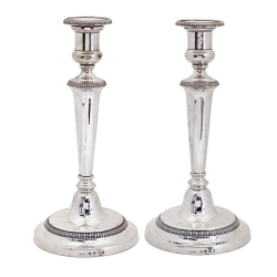 Pair of Handsome George III Silver Candle Sticks with Plain Tapering Stems and Spreading Circular Base