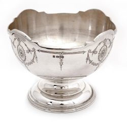 Silver Rose Bowl Beautifully Engraved with Garlands and Floral Decoration