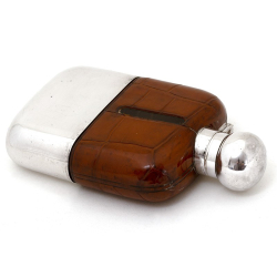 Goldsmith & Silversmith Silver Plated Crocodile Leather and Glass Flask