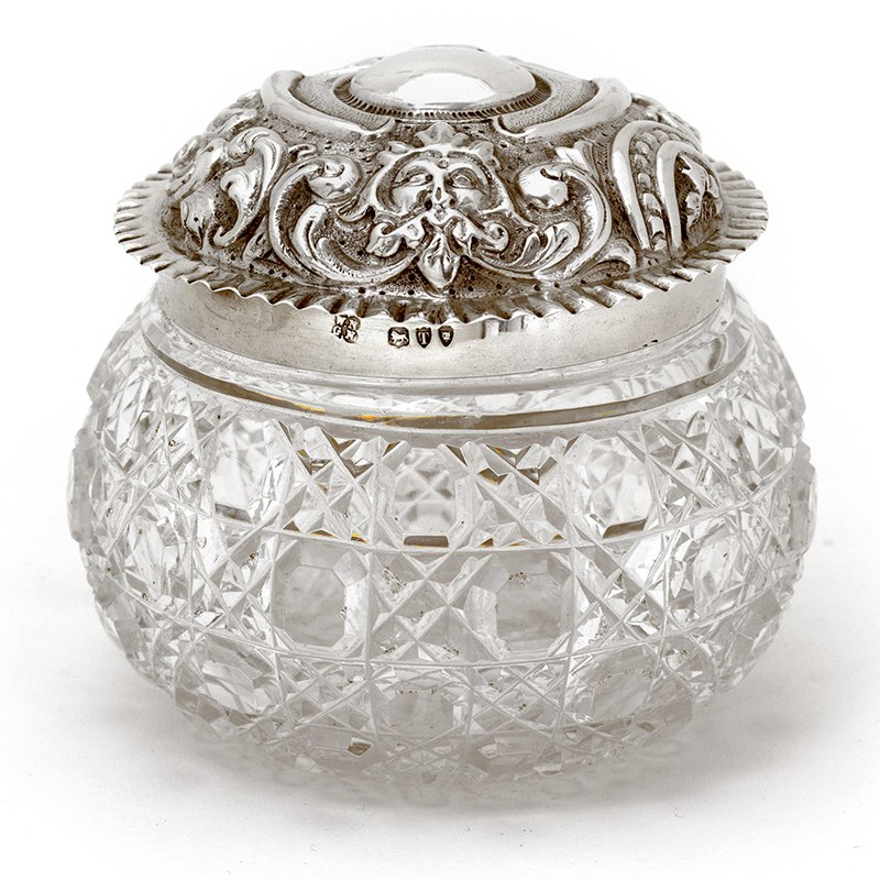 Late Victorian Silver Topped Dressing table Jar with Pull Off Lid