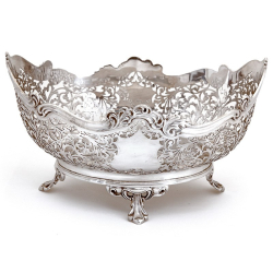 Oval Silver Bowl with a Shaped Floral Scalloped Border and Pierced Body