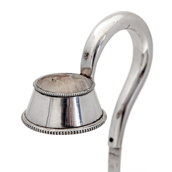 Silver Plate Champagne or Wine Bottle Holder with Extendable Handle on a Circular Beaded Base