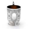 Antique Silver Childs or Christening Mug with Hand Engraved Cartouche and Floral Scenes