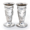 Pair of Late Victorian Trumpet Shaped Silver Vases Chased with Bows and Garlands