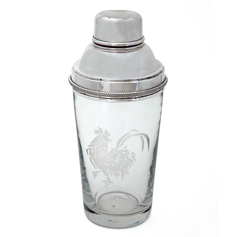 Silver Plated Cocktail Shaker with Etched Cockerel Motif