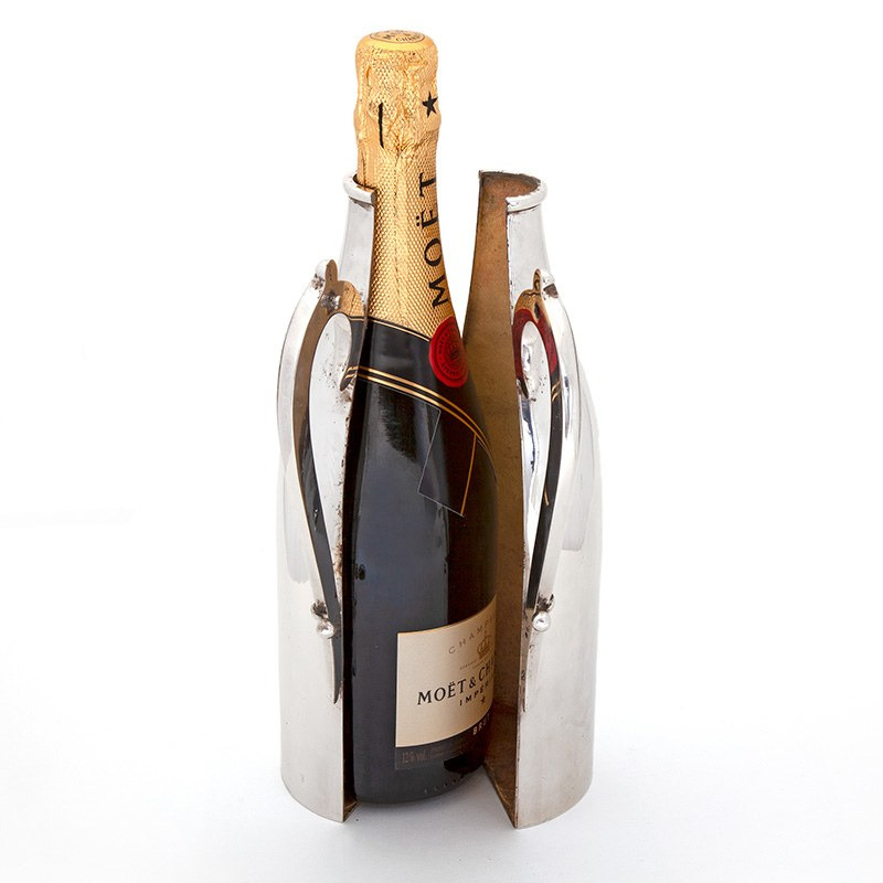 Silver Plated Champagne Bottle Holder Lined with Leather to Keep the Bottle Cool