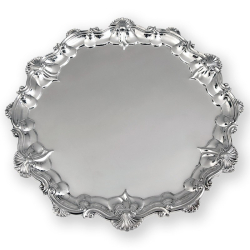 Large Antique Silver Salver with an Applied Shell and Scroll Border (1890)