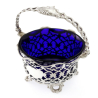 Victorian Silver Swing Handle Sugar Basket with Blue Glass Liner