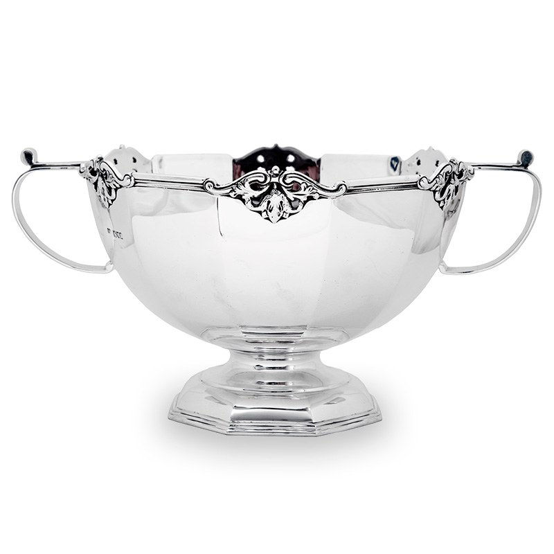 Edwardian Silver Bowl with Floral Pierced Border and Bracket Handles (1911)