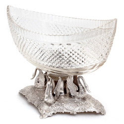German 800 Grade Silver Centre Piece with Boat Shaped Bowl and Decorated with Silver Swans