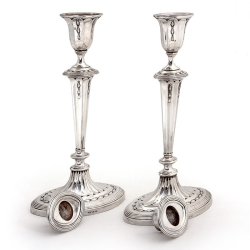 Edwardian Adams Style Silver Candlesticks with Fluted Columns