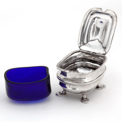 Pair of Edwardian Silver Mustard Pots in a Georgian Style with Blue Glass Liners