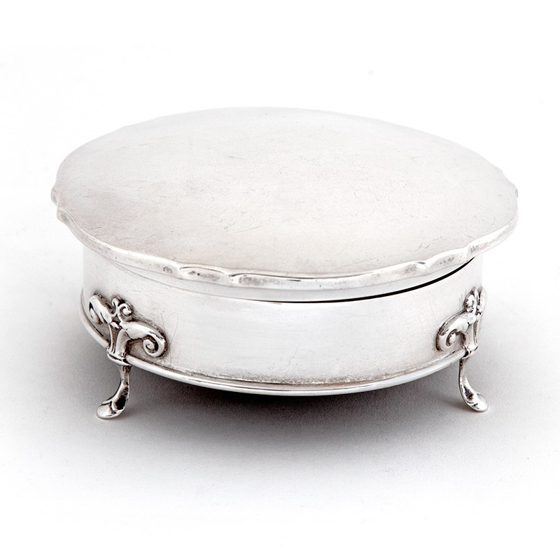 Antique Silver Jewellery Box in a Plain Circular Chippendale Form