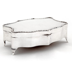 Plain Chester Silver Shaped Jewellery Box with a Beaded Border to Lid