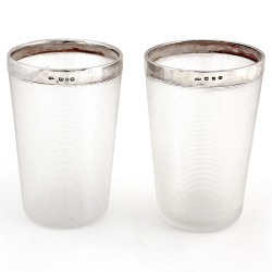 Pair of Victorian Threaded Clear Glass Beakers with Plain Hallmarked Silver Mounts