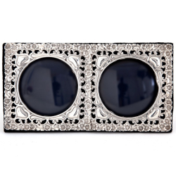 Edwardian Double Window Silver Photo Frame with a Floral Border
