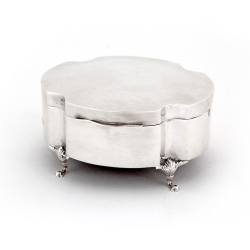 Antique Plain Silver Plated Jewellery Box in a Shaped Oval Form