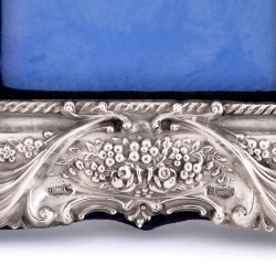 Antique Silver Photo Frame Decorated in High Relief with Stylised Fruit, Flowers and Scrolls