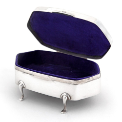 Plain Silver Body Jewellery Box with an Engine Turned Pattern and Cartouche on the Hinged Lid