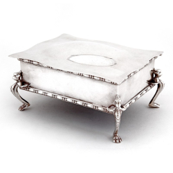 Antique Silver Plated Jewellery Box with Plain Domed Lid and Gargoyle Feet