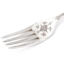Boxed Victorian Silver Christening Spoon and Fork Engraved with Floral Scenes