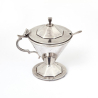 Boxed Silver 3 Pc Condiment Set with Trumpet Shaped Bodies and Square Shaped Finals