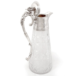 Victorian Silver Plated Claret Jug with Hand Engraved Glass Body with a Vine Leaf Pattern