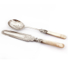 Antique Boxed Pair of Silver Plated Spoon and Cake Servers with Mother of Pearl Handles