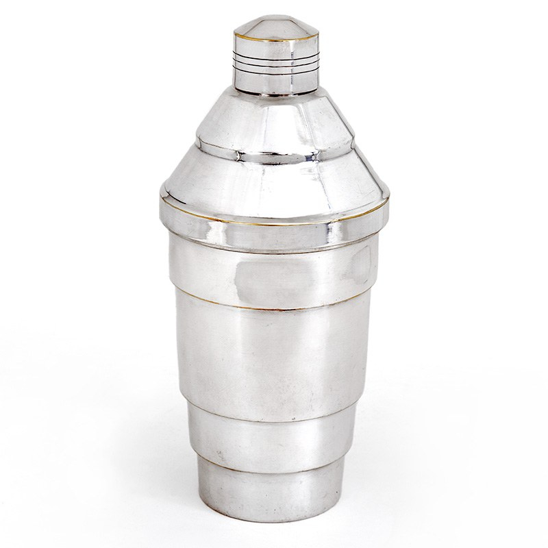 Vintage Art Deco Style Silver Plated Cocktail Shaker with a Stepped Lid and Body