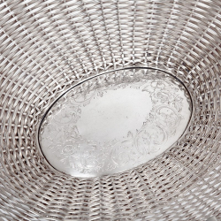 Antique Silver Plated Oval Basket Formed From Woven Wire Work