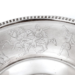 Antique Silver Plated Basket Engraved with Classical Figures, Elephants and Horses