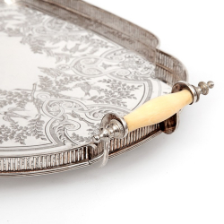 Antique James Deakin & Son Silver Plated Tray with Exceptional Hand Engraving on the Face